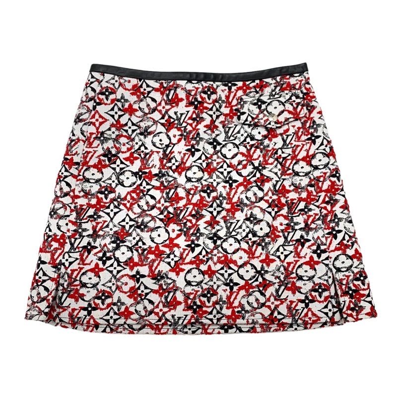 Louis Vuitton Monogram Skirt White Black Red Jacquard