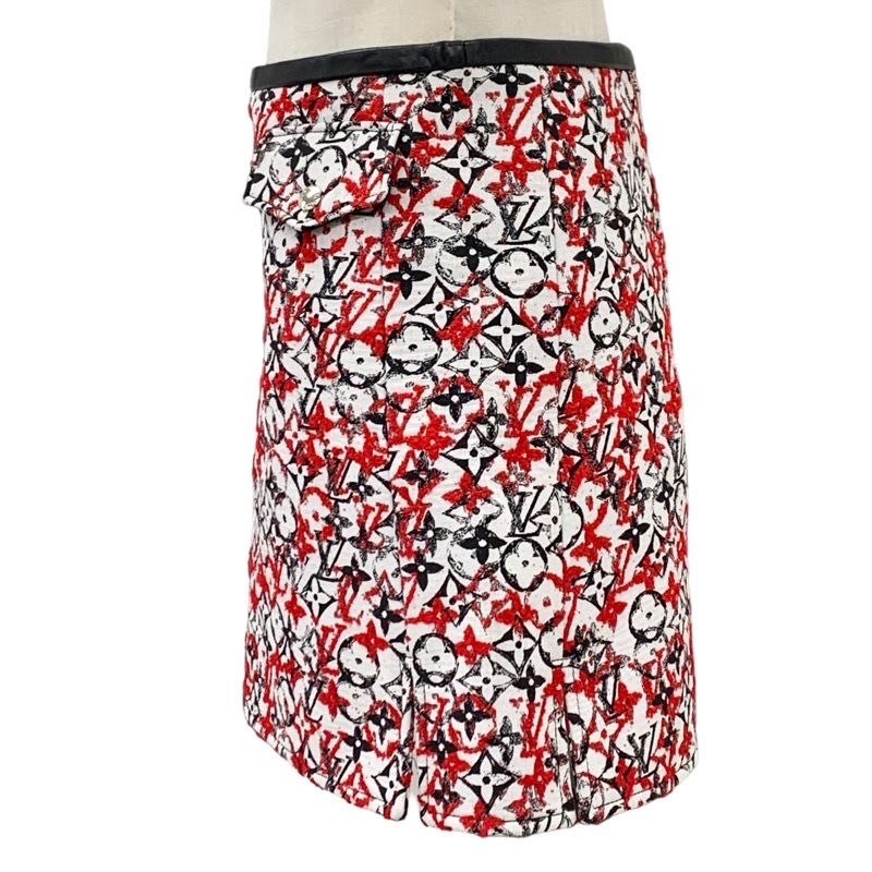 Louis Vuitton Monogram Skirt White Black Red Jacquard