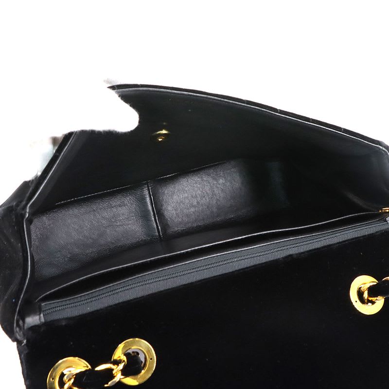 Chanel Mademoiselle Chain Shoulder Bag Velor Black Vintage Gold Hardware