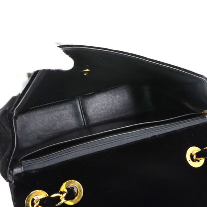 Chanel Mademoiselle Chain Shoulder Bag Velor Black Vintage Gold Hardware