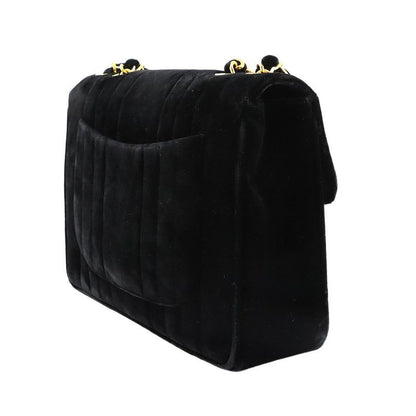 Chanel Mademoiselle Chain Shoulder Bag Velor Black Vintage Gold Hardware