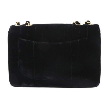 Chanel Mademoiselle Chain Shoulder Bag Velor Black Vintage Gold Hardware