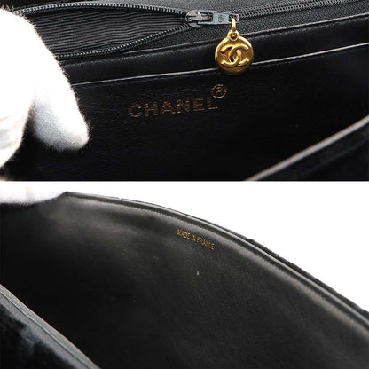 Chanel Mademoiselle Chain Shoulder Bag Velor Black Vintage Gold Hardware