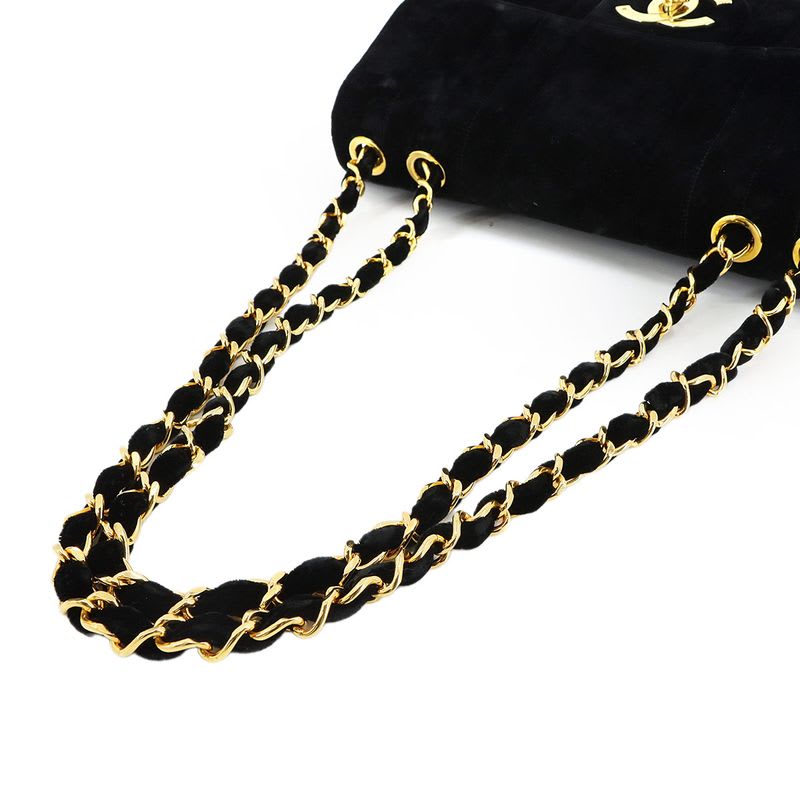 Chanel Mademoiselle Chain Shoulder Bag Velor Black Vintage Gold Hardware