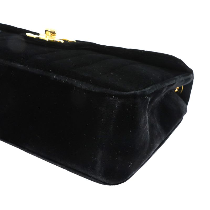 Chanel Mademoiselle Chain Shoulder Bag Velor Black Vintage Gold Hardware