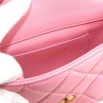Chanel Chanel Mini Quilted Shoulder Bag Lambskin Wood Pink As4165