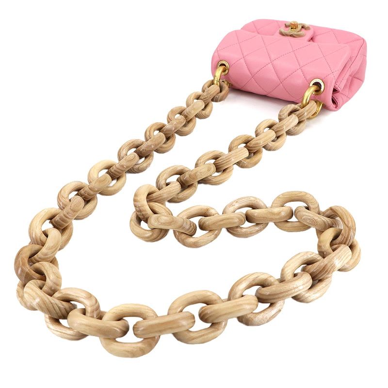Chanel Chanel Mini Quilted Shoulder Bag Lambskin Wood Pink As4165