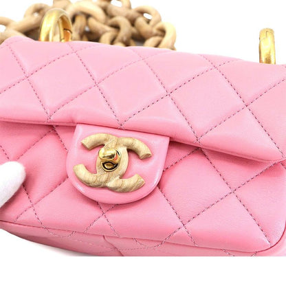 Chanel Chanel Mini Quilted Shoulder Bag Lambskin Wood Pink As4165