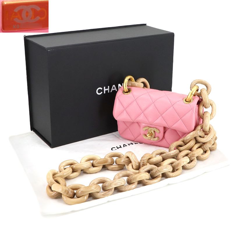 Chanel Chanel Mini Quilted Shoulder Bag Lambskin Wood Pink As4165
