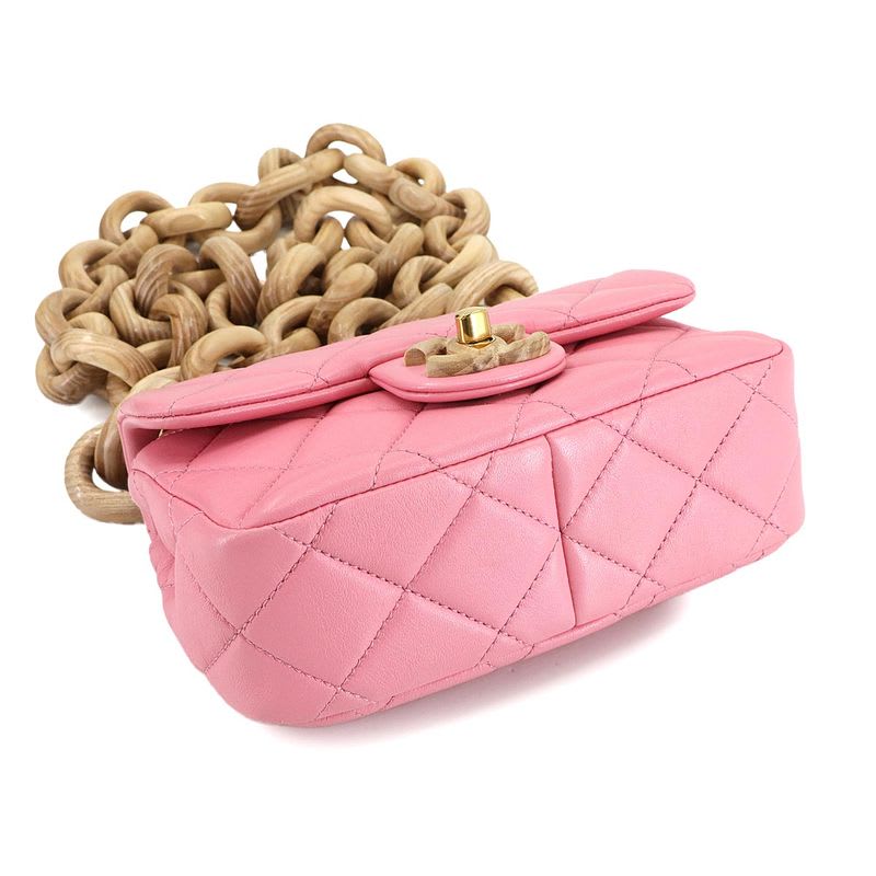 Chanel Chanel Mini Quilted Shoulder Bag Lambskin Wood Pink As4165