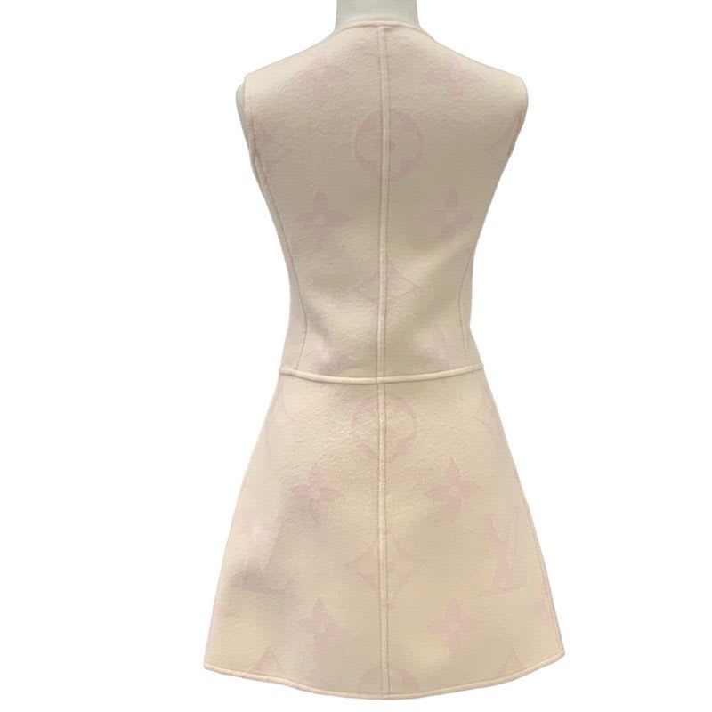 Louis Vuitton Dress Beige Pink Giant Monogram Sleeveless Front Zip