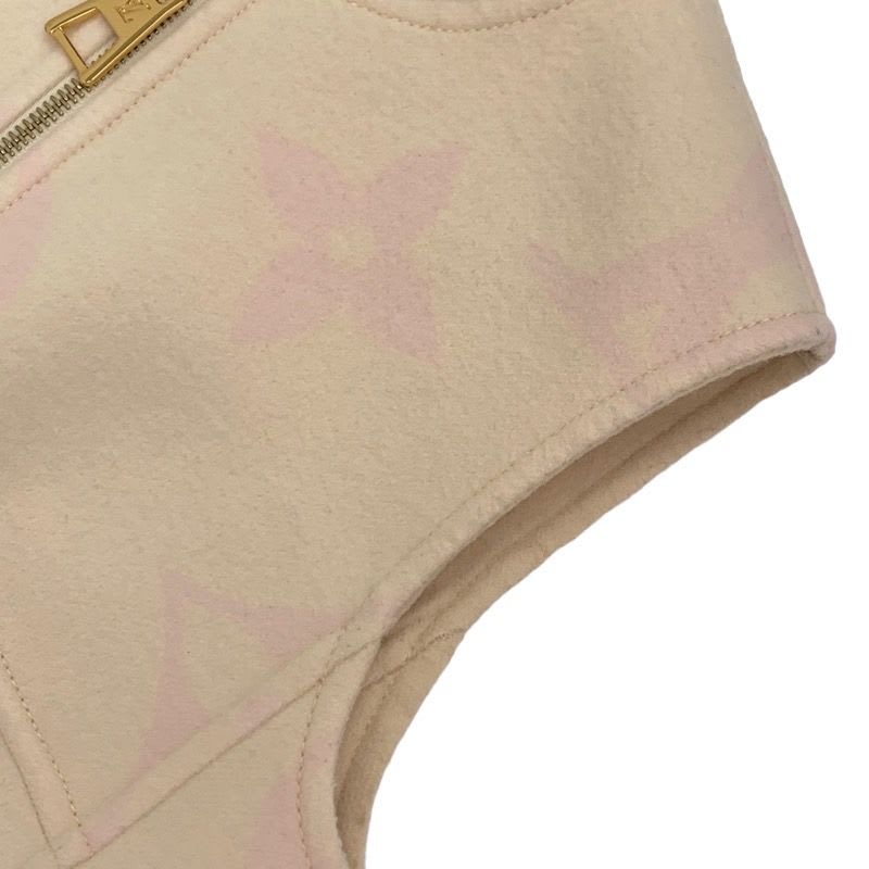 Louis Vuitton Dress Beige Pink Giant Monogram Sleeveless Front Zip