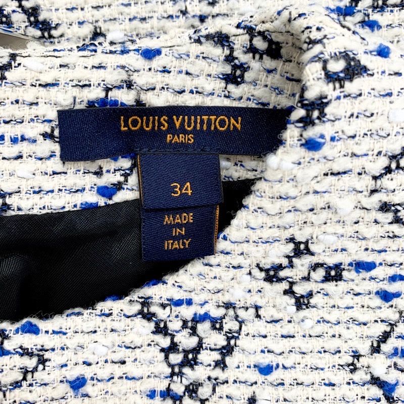 Louis Vuitton Monogram Dress White Blue Sleeveless Tweed