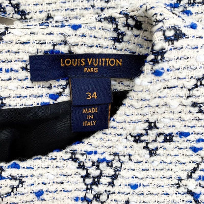 Louis Vuitton Monogram Dress White Blue Sleeveless Tweed