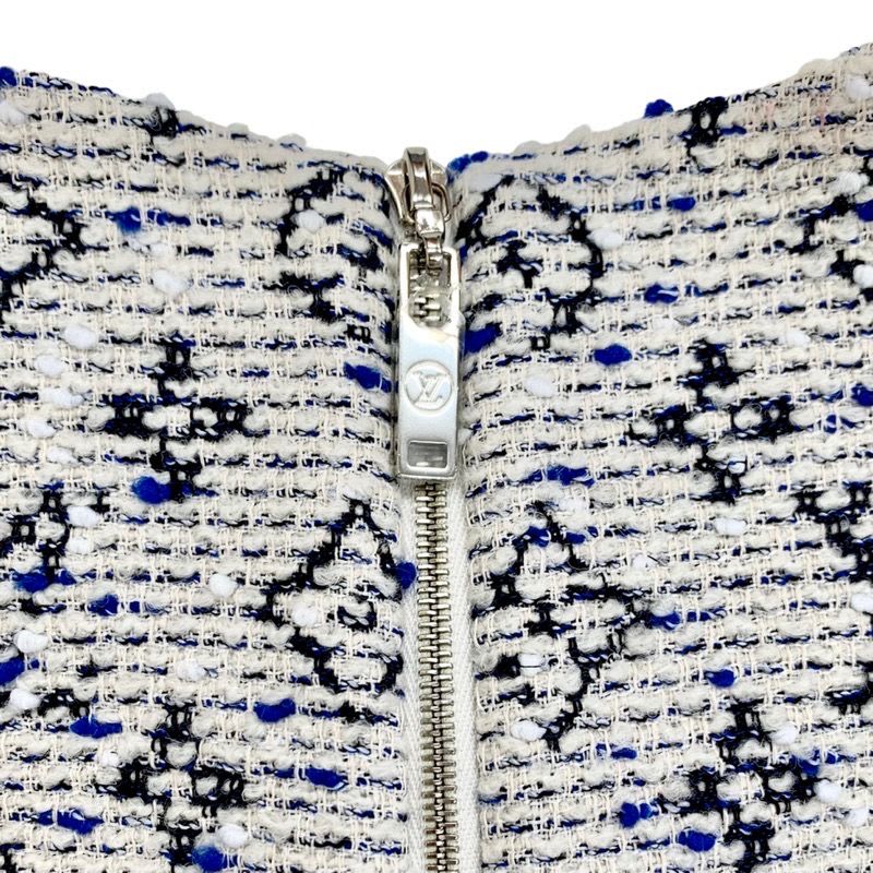 Louis Vuitton Monogram Dress White Blue Sleeveless Tweed