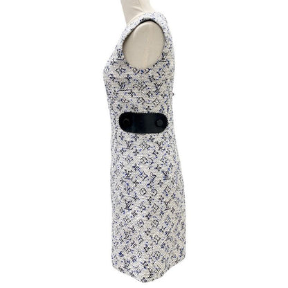 Louis Vuitton Monogram Dress White Blue Sleeveless Tweed