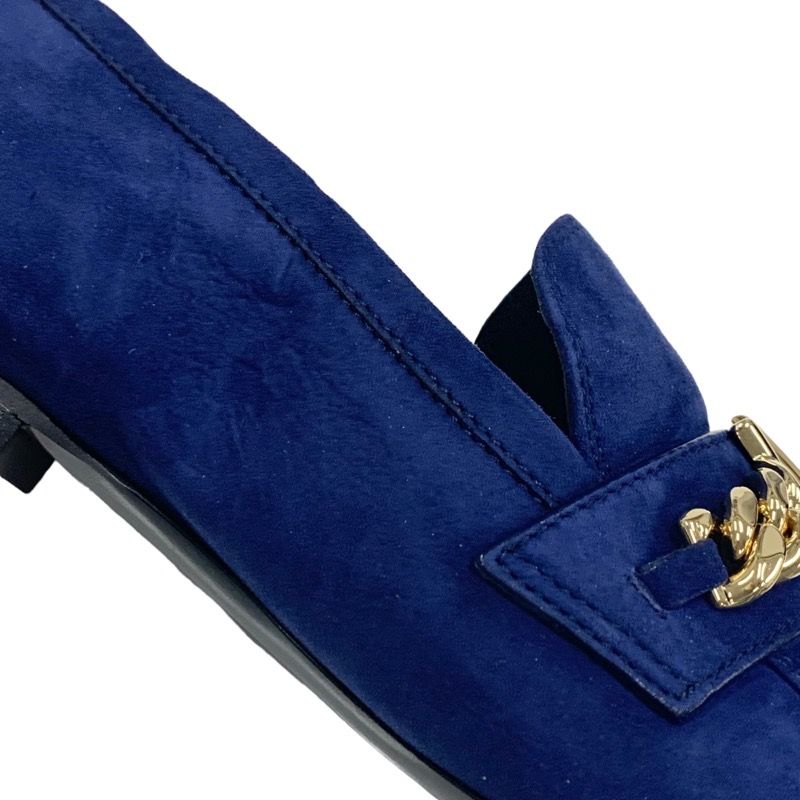 Louis Vuitton Upper Case Line Loafer Leather Shoes Suede Navy Gold Unused Chain