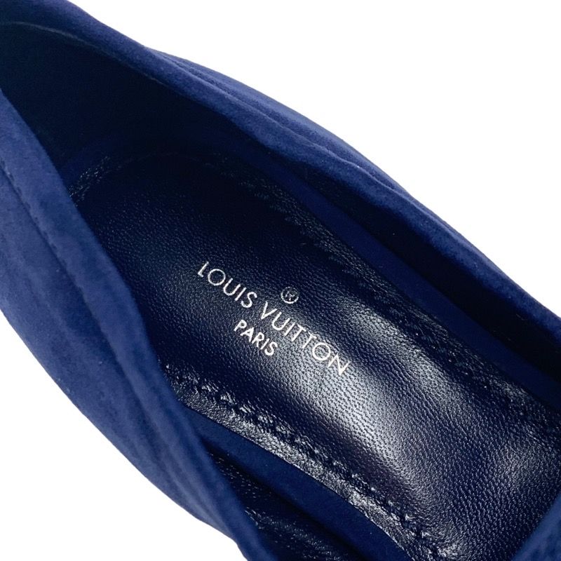 Louis Vuitton Upper Case Line Loafer Leather Shoes Suede Navy Gold Unused Chain