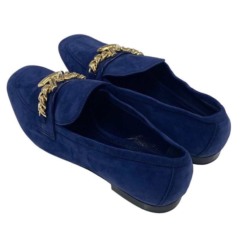 Louis Vuitton Upper Case Line Loafer Leather Shoes Suede Navy Gold Unused Chain