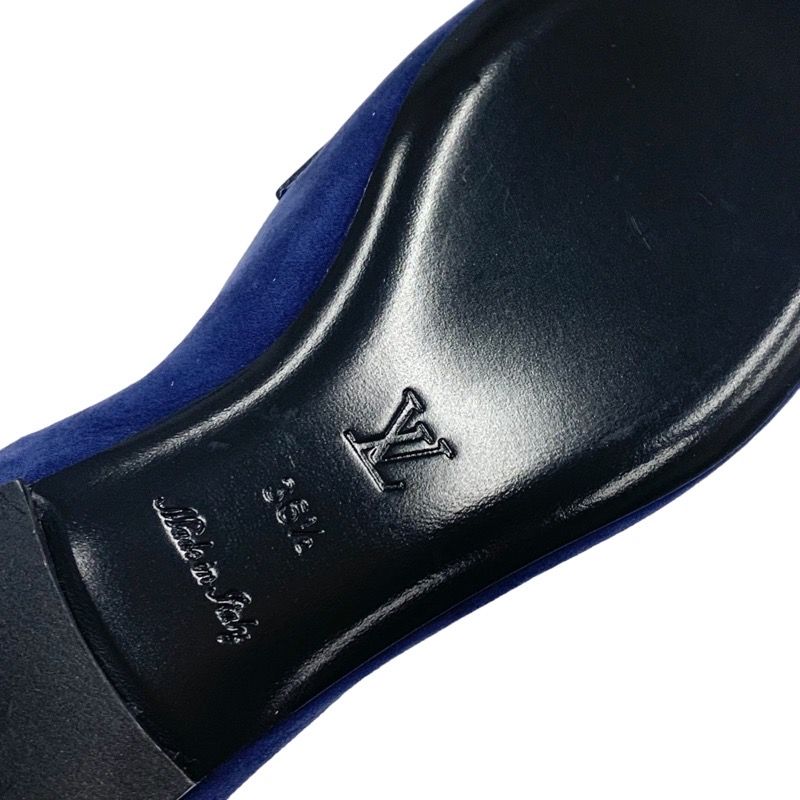 Louis Vuitton Upper Case Line Loafer Leather Shoes Suede Navy Gold Unused Chain