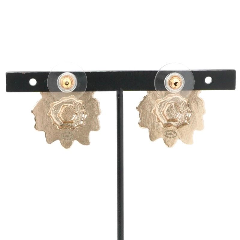 Chanel Earrings Earring Gold Black White Coco Mark Flower Rhinestone