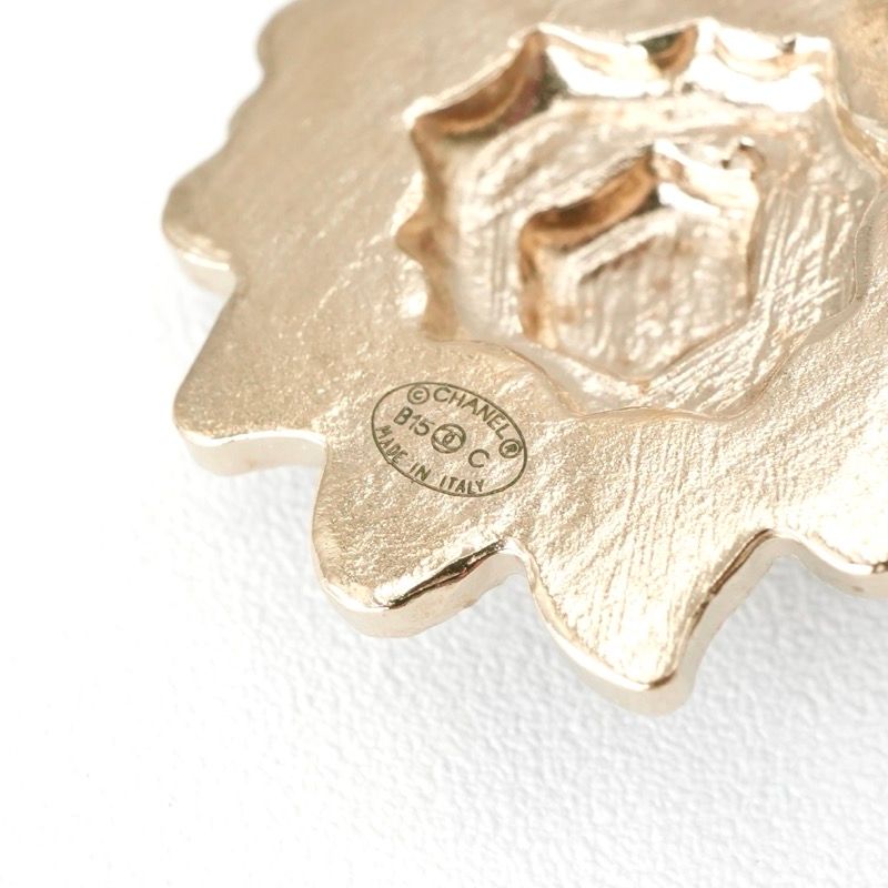 Chanel Earrings Earring Gold Black White Coco Mark Flower Rhinestone