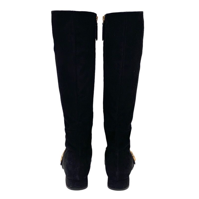 Gucci Double G Boots Long Boots Shoes Ggmarmont Fringe Suede Black