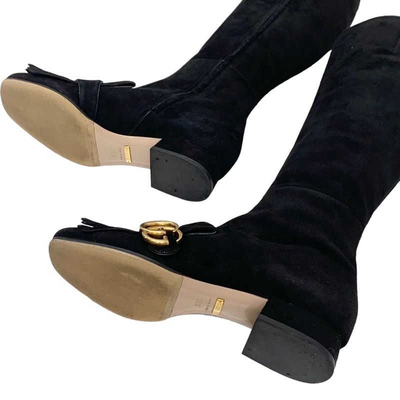 Gucci Double G Boots Long Boots Shoes Ggmarmont Fringe Suede Black