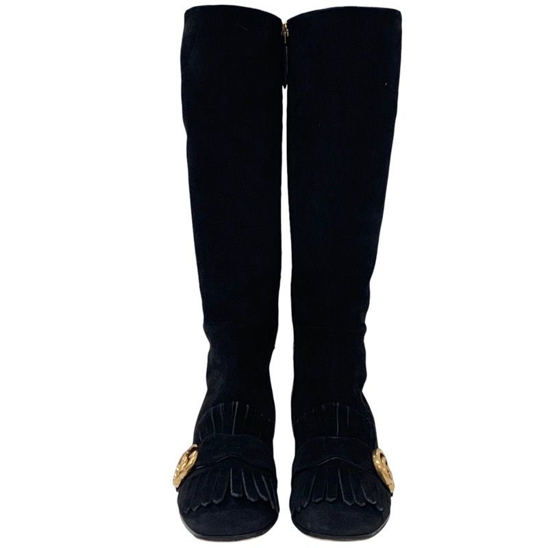 Gucci Double G Boots Long Boots Shoes Ggmarmont Fringe Suede Black