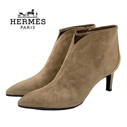 Hermes Boots Short Boots Booties Shoes Suede Brown