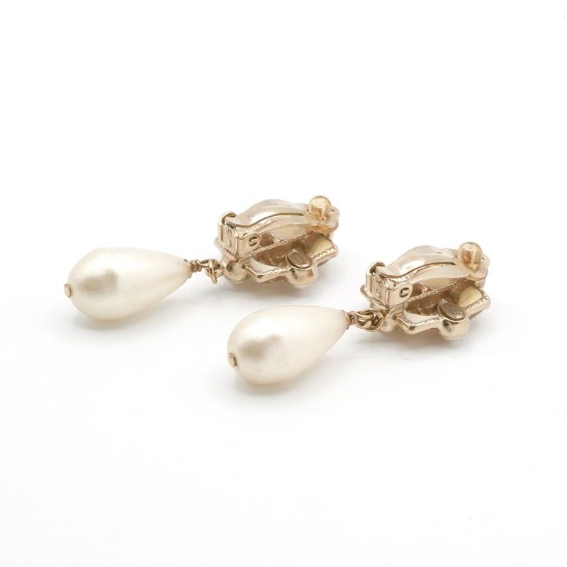 Chanel Earrings Earring Gold White Coco Mark Pearl