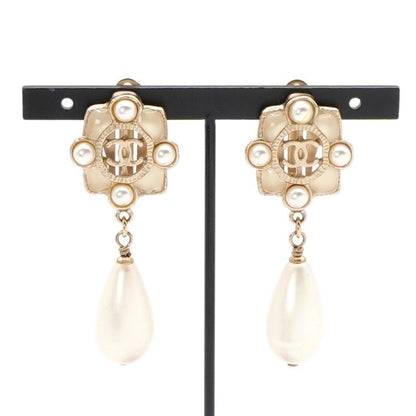 Chanel Earrings Earring Gold White Coco Mark Pearl