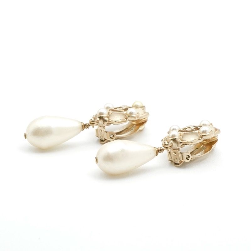 Chanel Earrings Earring Gold White Coco Mark Pearl