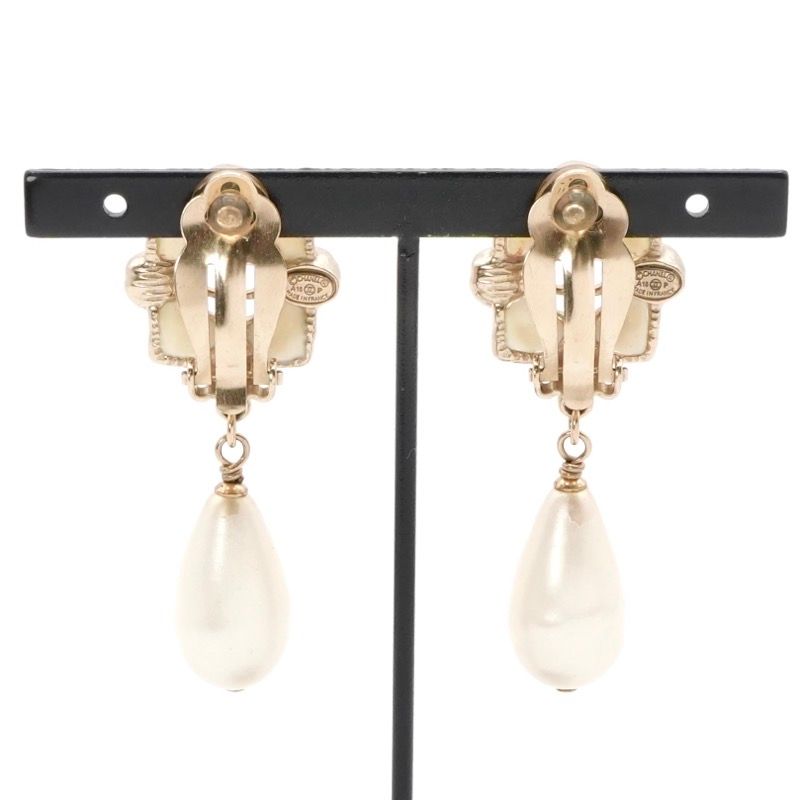 Chanel Earrings Earring Gold White Coco Mark Pearl