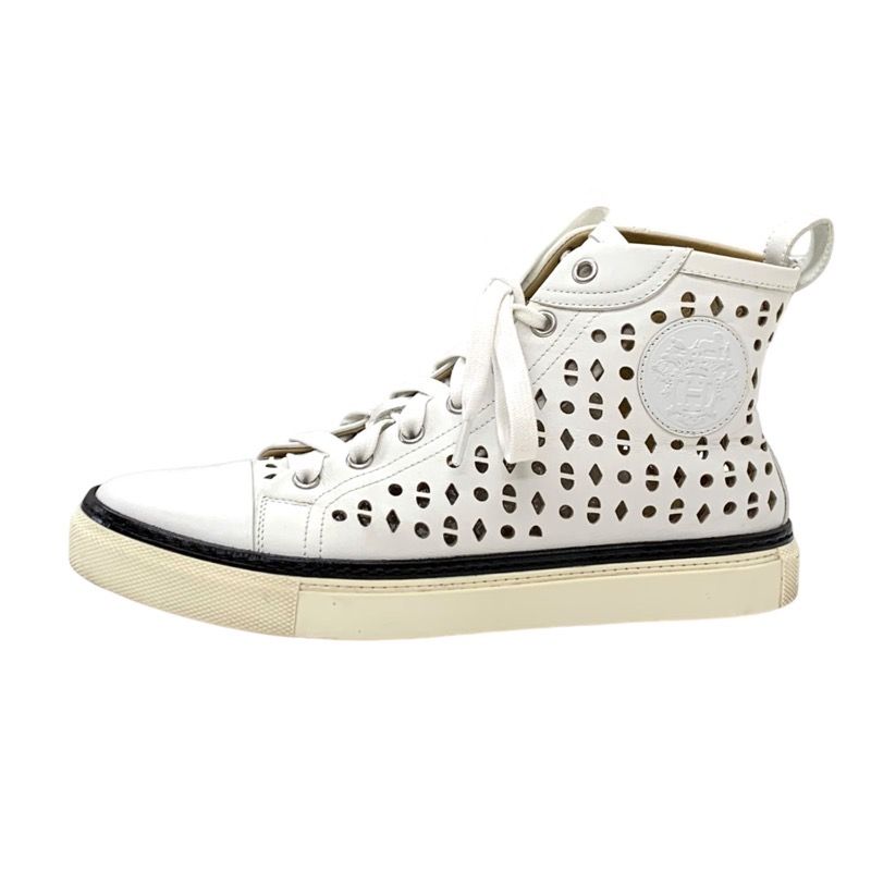 Hermes Jimmy Sneakers Shoes Leather White Punching Exlibris High Cut