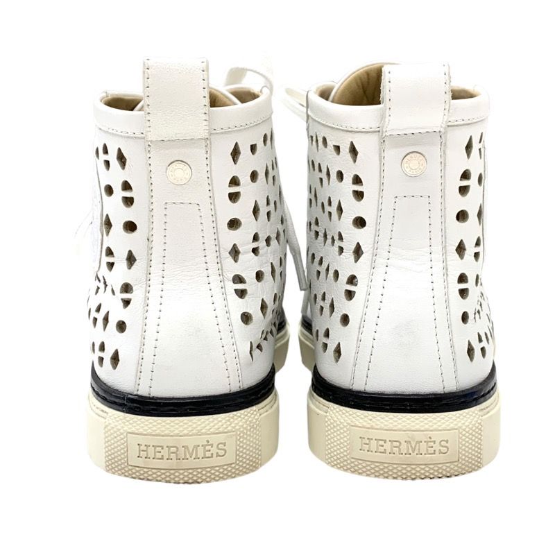Hermes Jimmy Sneakers Shoes Leather White Punching Exlibris High Cut