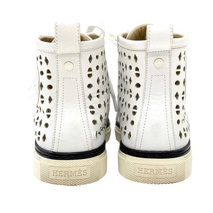 Hermes Jimmy Sneakers Shoes Leather White Punching Exlibris High Cut