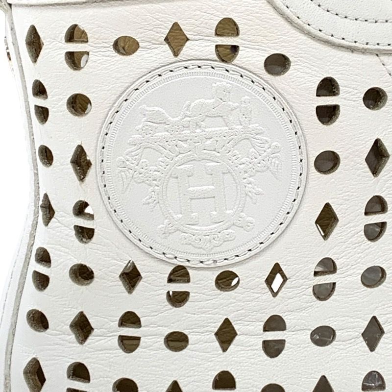 Hermes Jimmy Sneakers Shoes Leather White Punching Exlibris High Cut