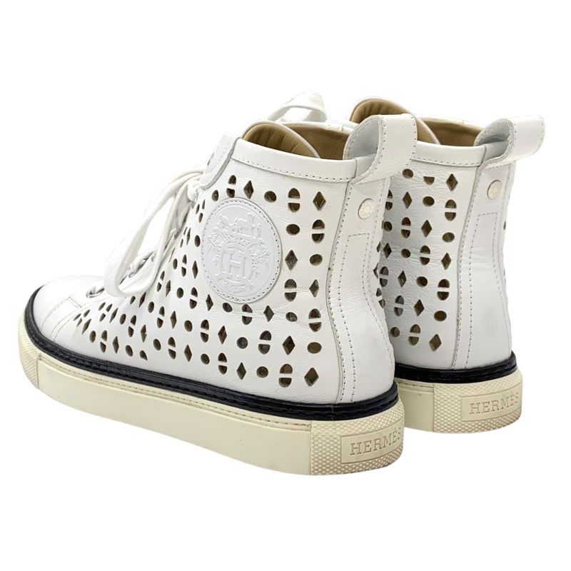 Hermes Jimmy Sneakers Shoes Leather White Punching Exlibris High Cut