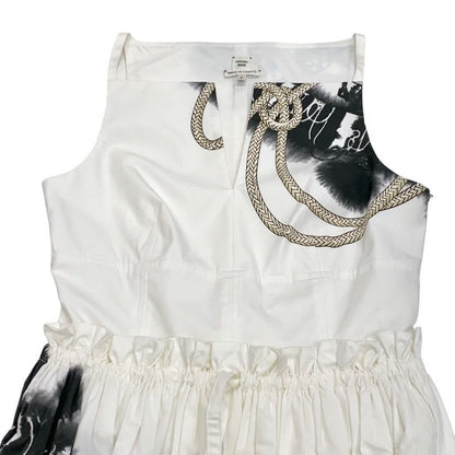 Hermes Dress Cotton White Silver Sleeveless Side Zip