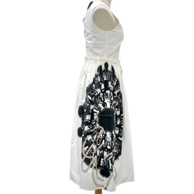 Hermes Dress Cotton White Silver Sleeveless Side Zip