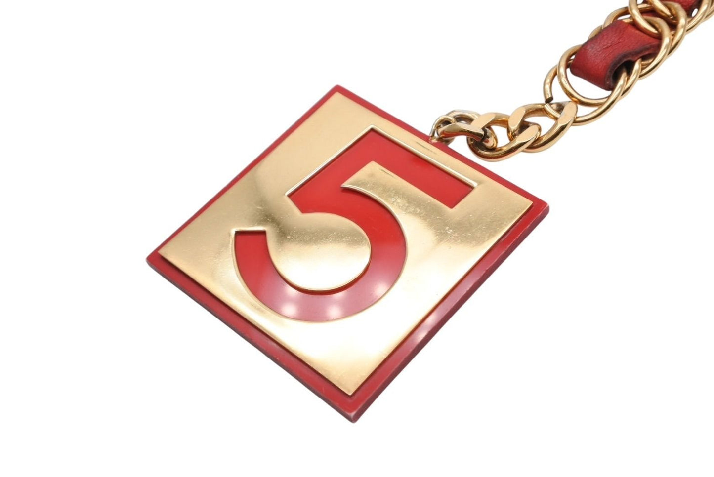 Chanel Vintage Chain Belt CC Logo No 5 Leather Metal Gold Plated — view 2