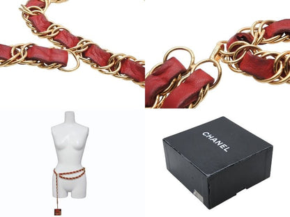 Chanel Vintage Chain Belt CC Logo No 5 Leather Metal Gold Plated — view 8
