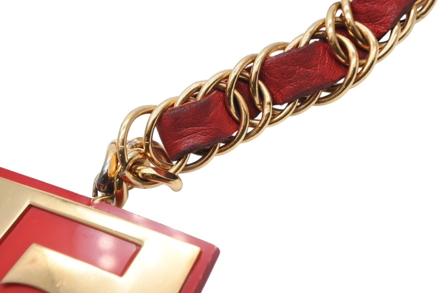 Chanel Vintage Chain Belt CC Logo No 5 Leather Metal Gold Plated — view 6