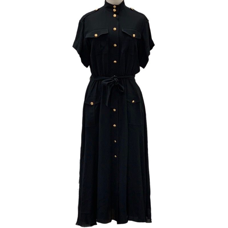 Unused Celine One Piece Safari Dress Silk Black Gold Logo