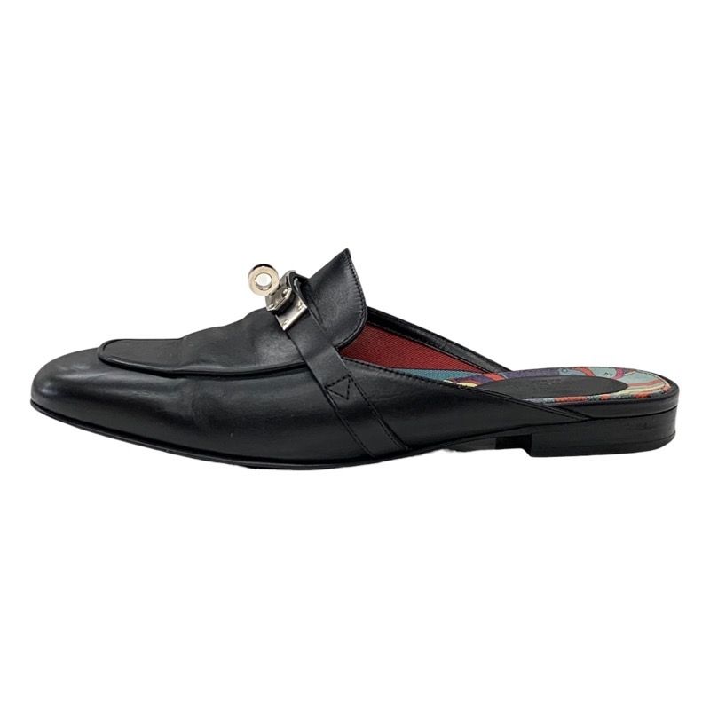 Hermes Oz Flat Shoes Slipper Sandals Mule Shoes Kelly Hardware Leather Black