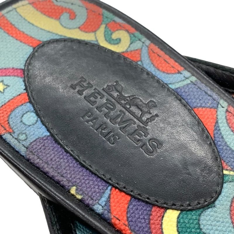 Hermes Oz Flat Shoes Slipper Sandals Mule Shoes Kelly Hardware Leather Black