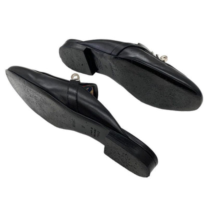 Hermes Oz Flat Shoes Slipper Sandals Mule Shoes Kelly Hardware Leather Black