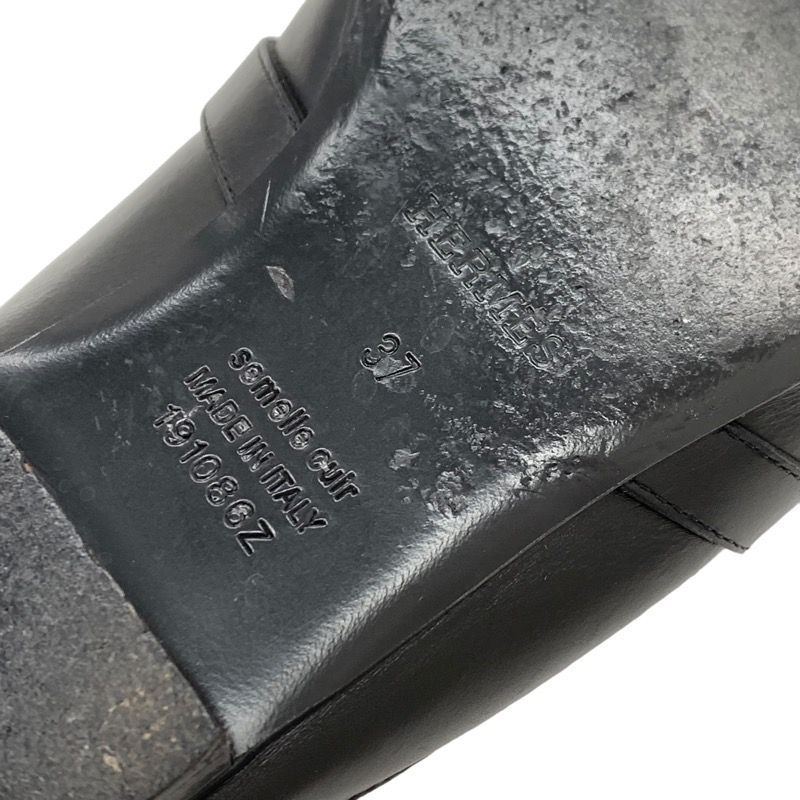 Hermes Oz Flat Shoes Slipper Sandals Mule Shoes Kelly Hardware Leather Black