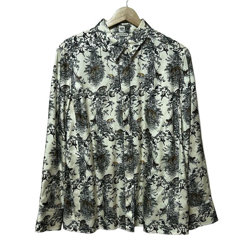 Hermes Long Sleeve Shirt Blouse Size S Women's - Ivory X Black X Multi